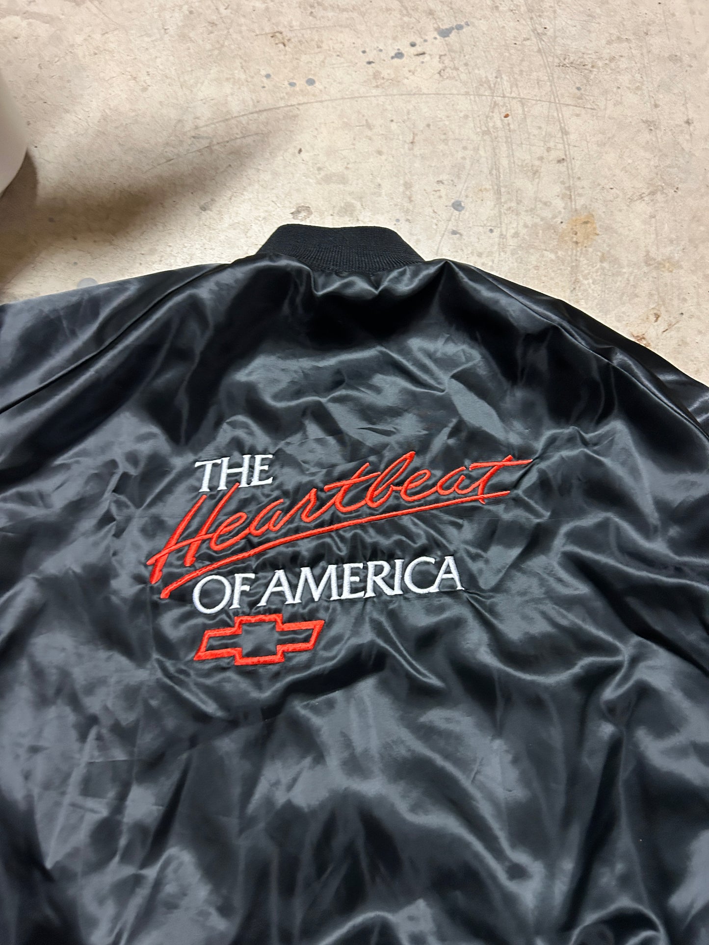 Vintage Satin Chevy Button Jacket (2XL)