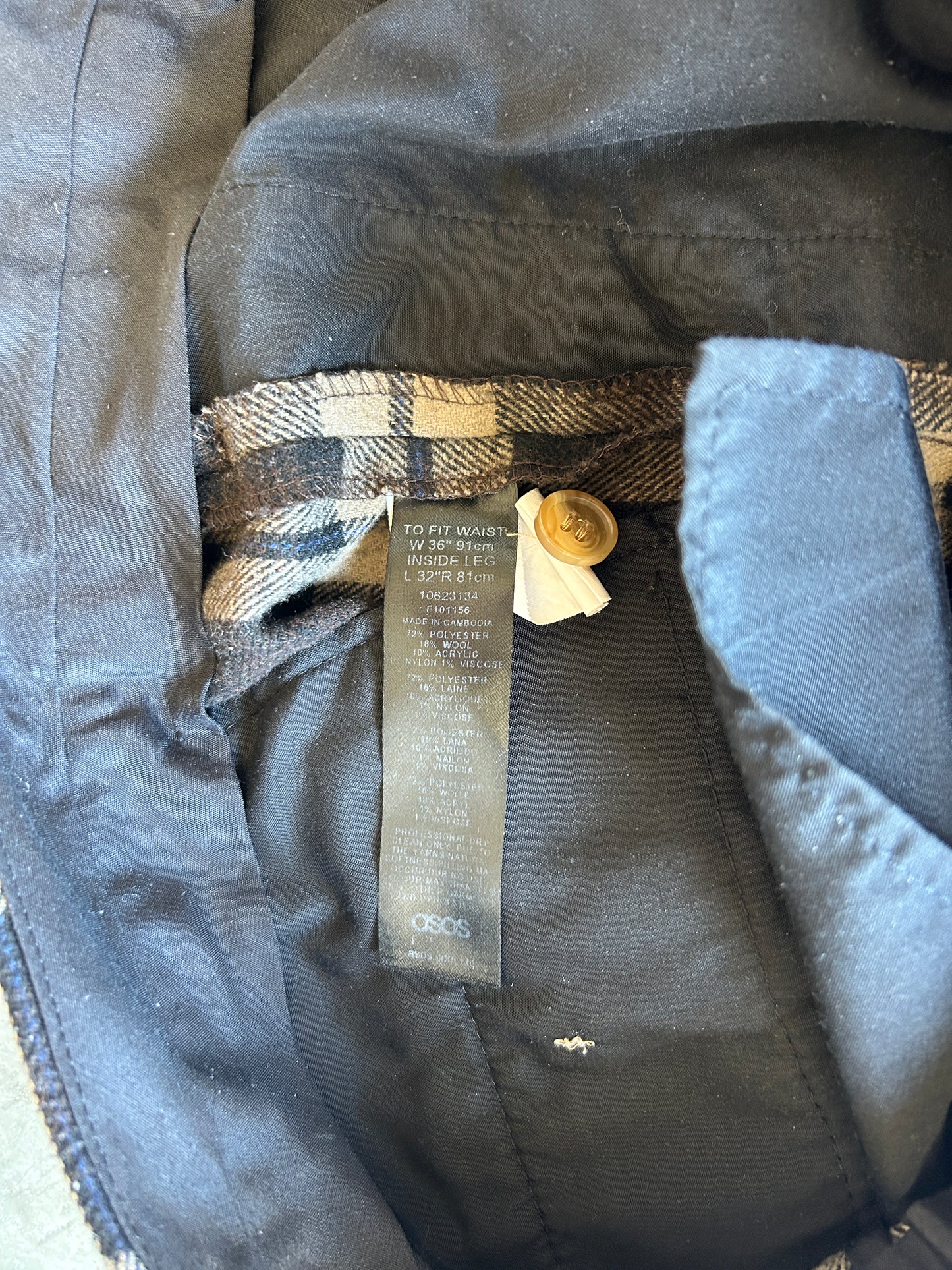 Asos Design Beige Flannel Trousers (36x30)