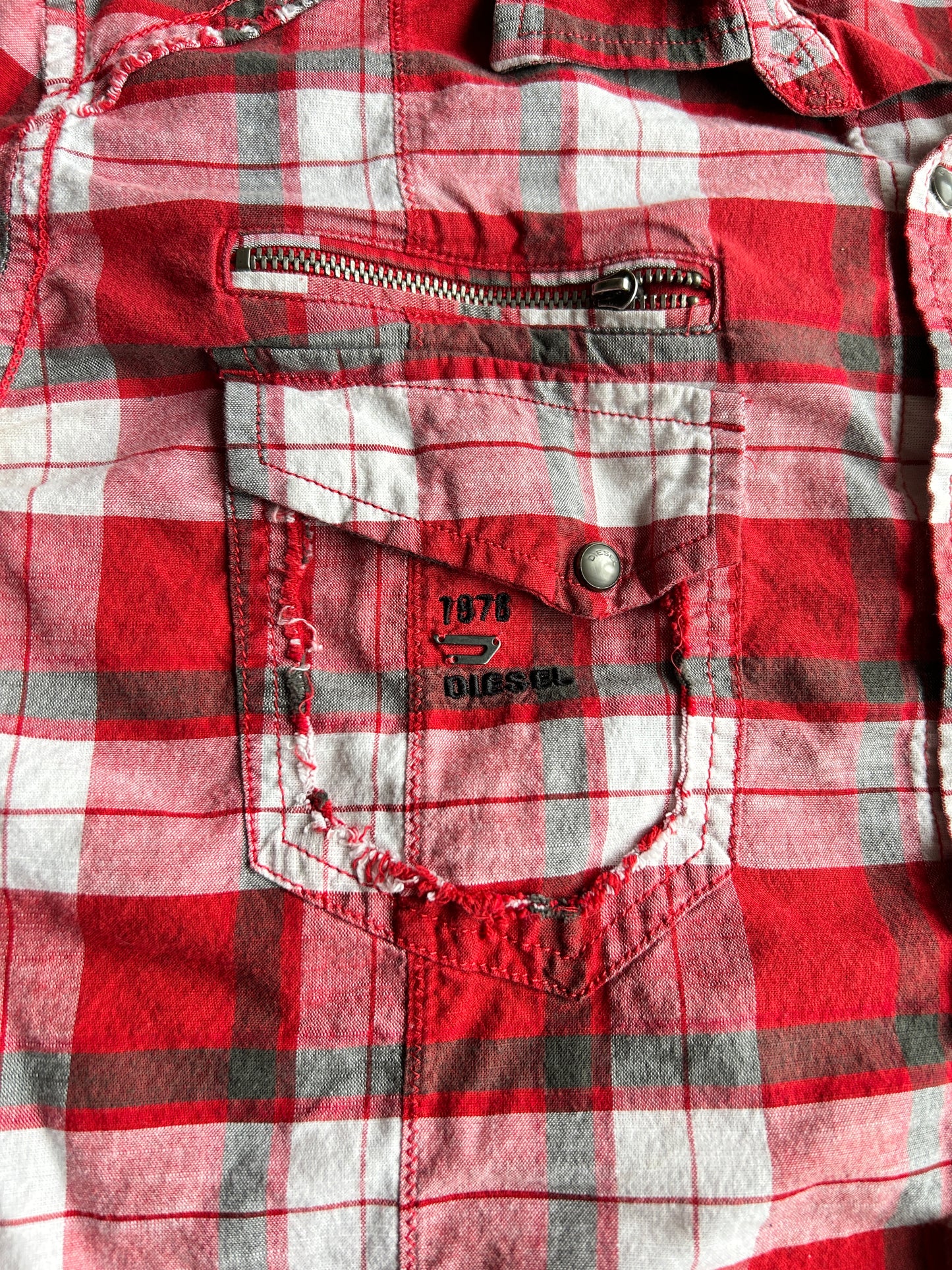Y2K Red Plaid Diesel Button Up Shirt (XL)