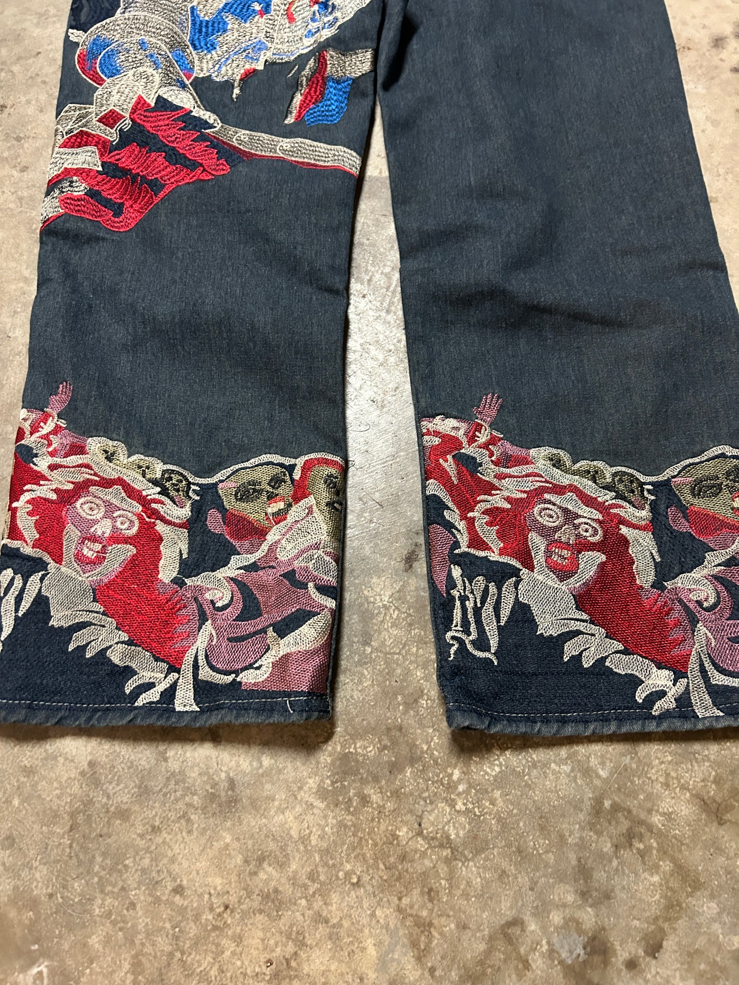 Baggy Embroidered Double Knee Jeans (32x32)