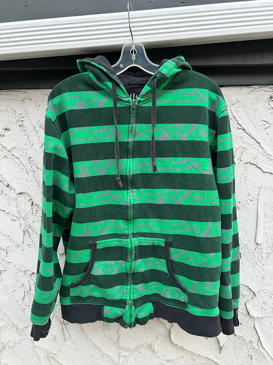 Y2K RedStar Green Striped Zip Hoodie (XL)