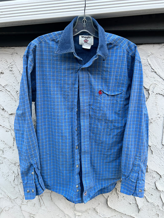 Vintage Wrangler PBR Denim Collar Shirt (L)