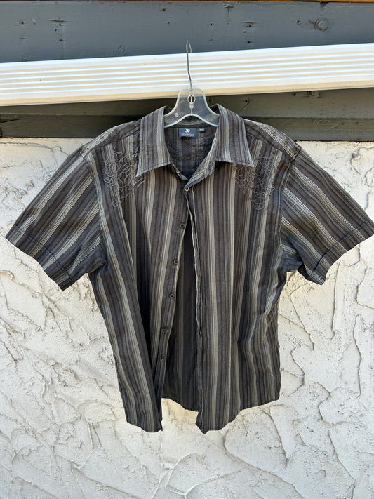 Y2K Green & Brown Embroidered Button Up (XL)