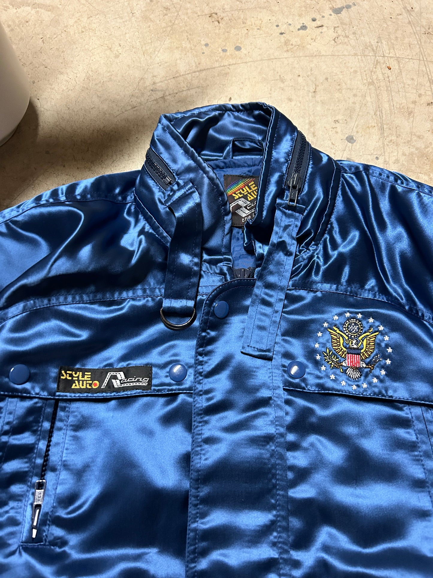 Vintage Satin USA Style Auto Racing Jacket (L)