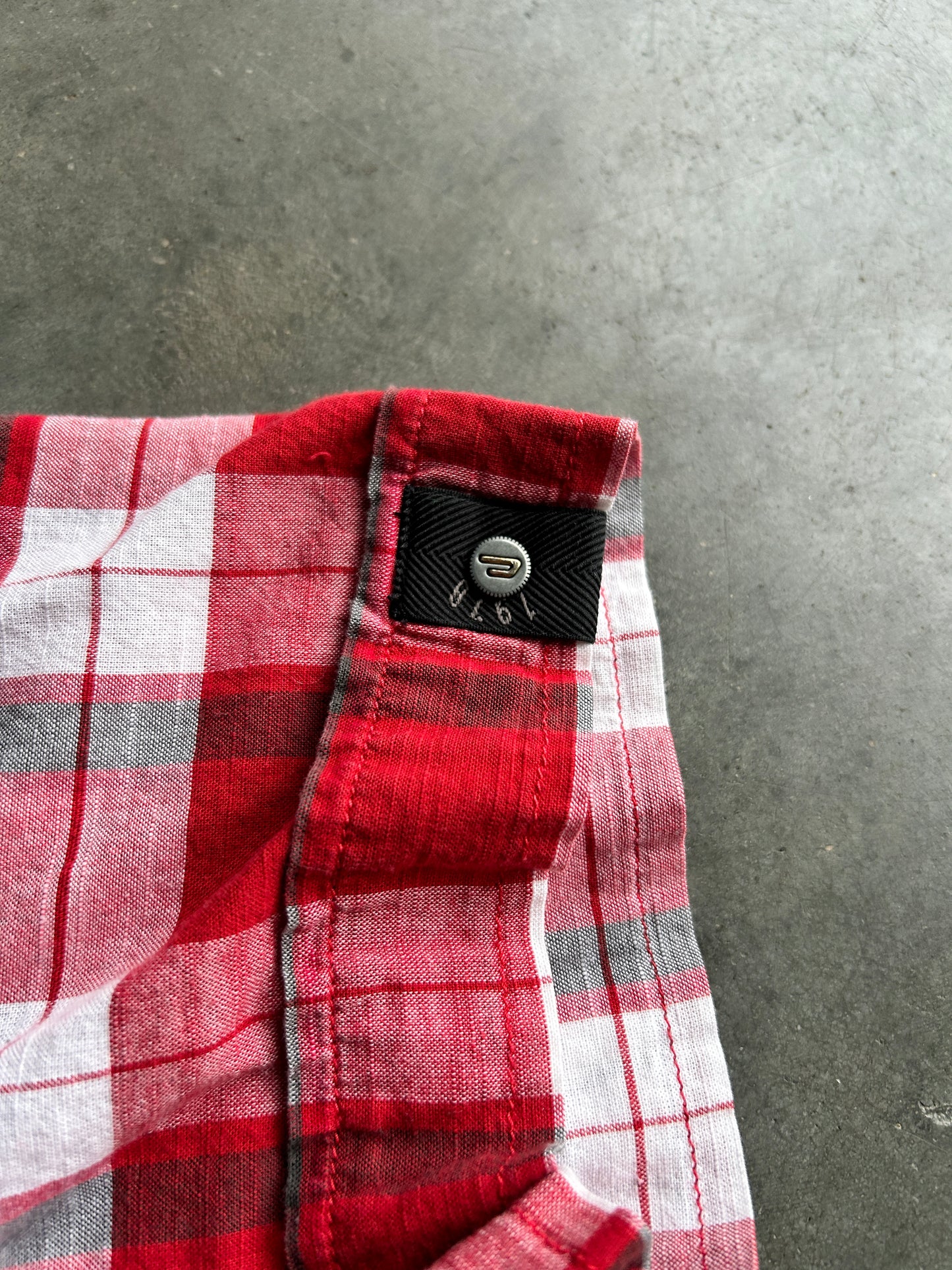 Y2K Red Plaid Diesel Button Up Shirt (XL)