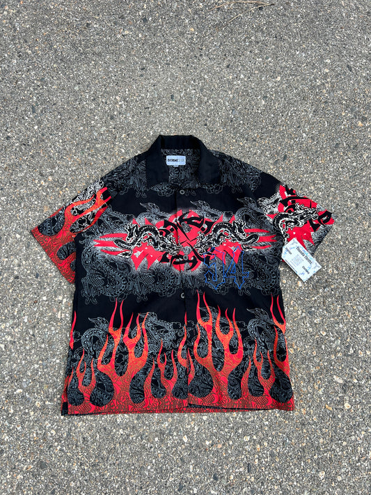 Y2K Flame Dragon Button Up (S)