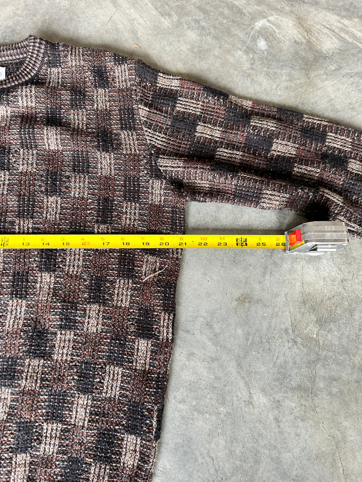 Vintage Outline Brown Square Patterned Knit Sweater (M)
