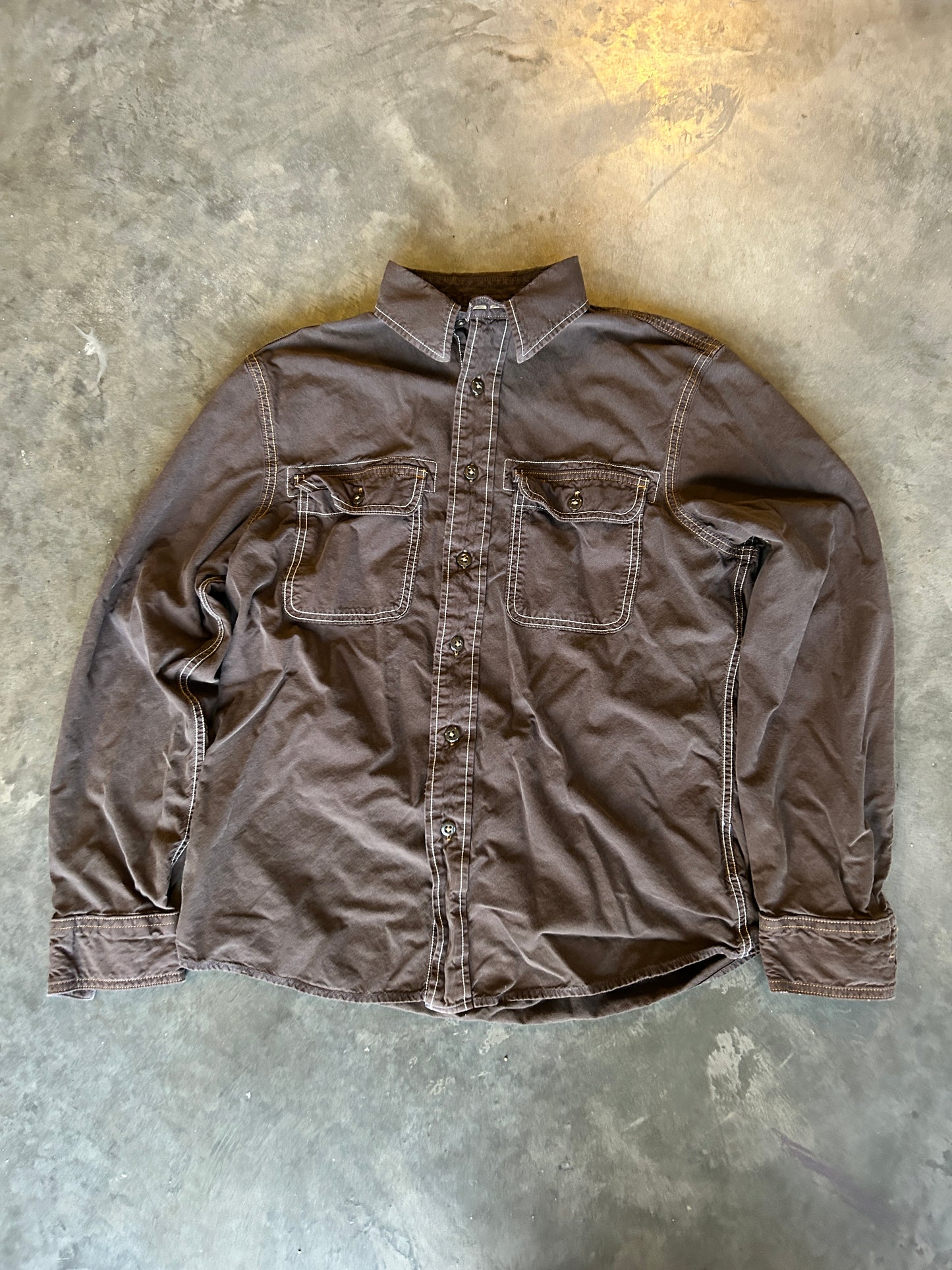 Vintage Gap Brown Contrast Stitch Button Up (M)