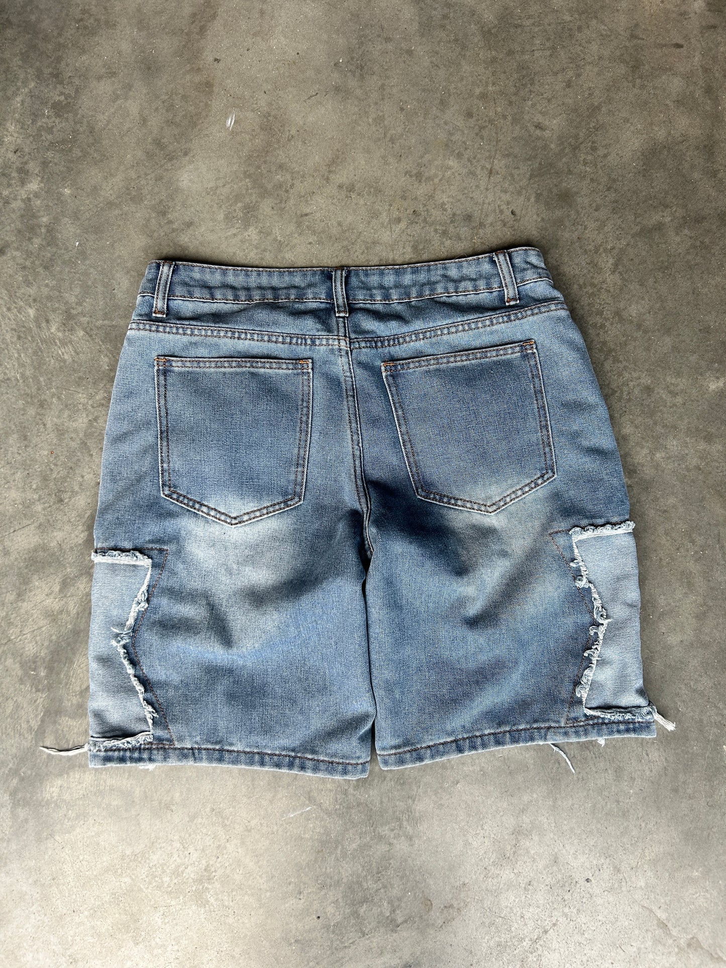 Blue Layered Stitching Star Design Jorts (34W)