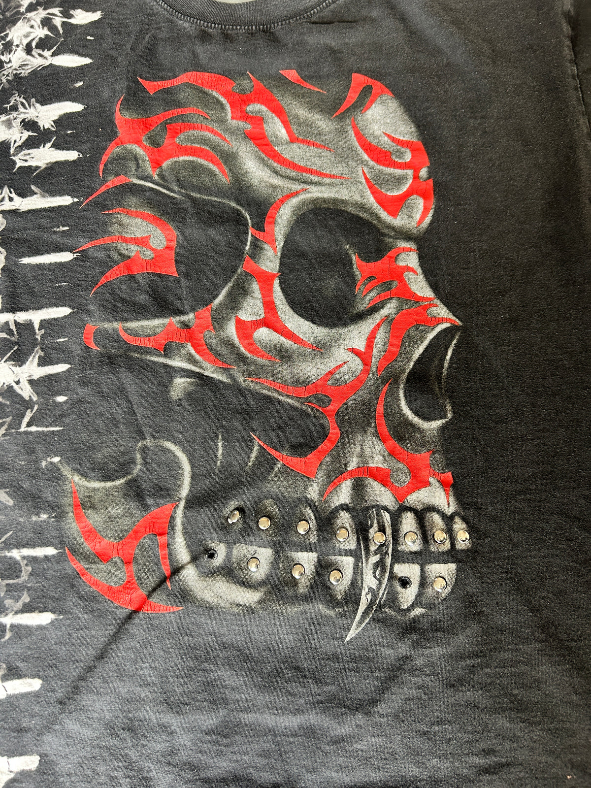Y2K Teeth Studs Tribal Skull Tee (L)