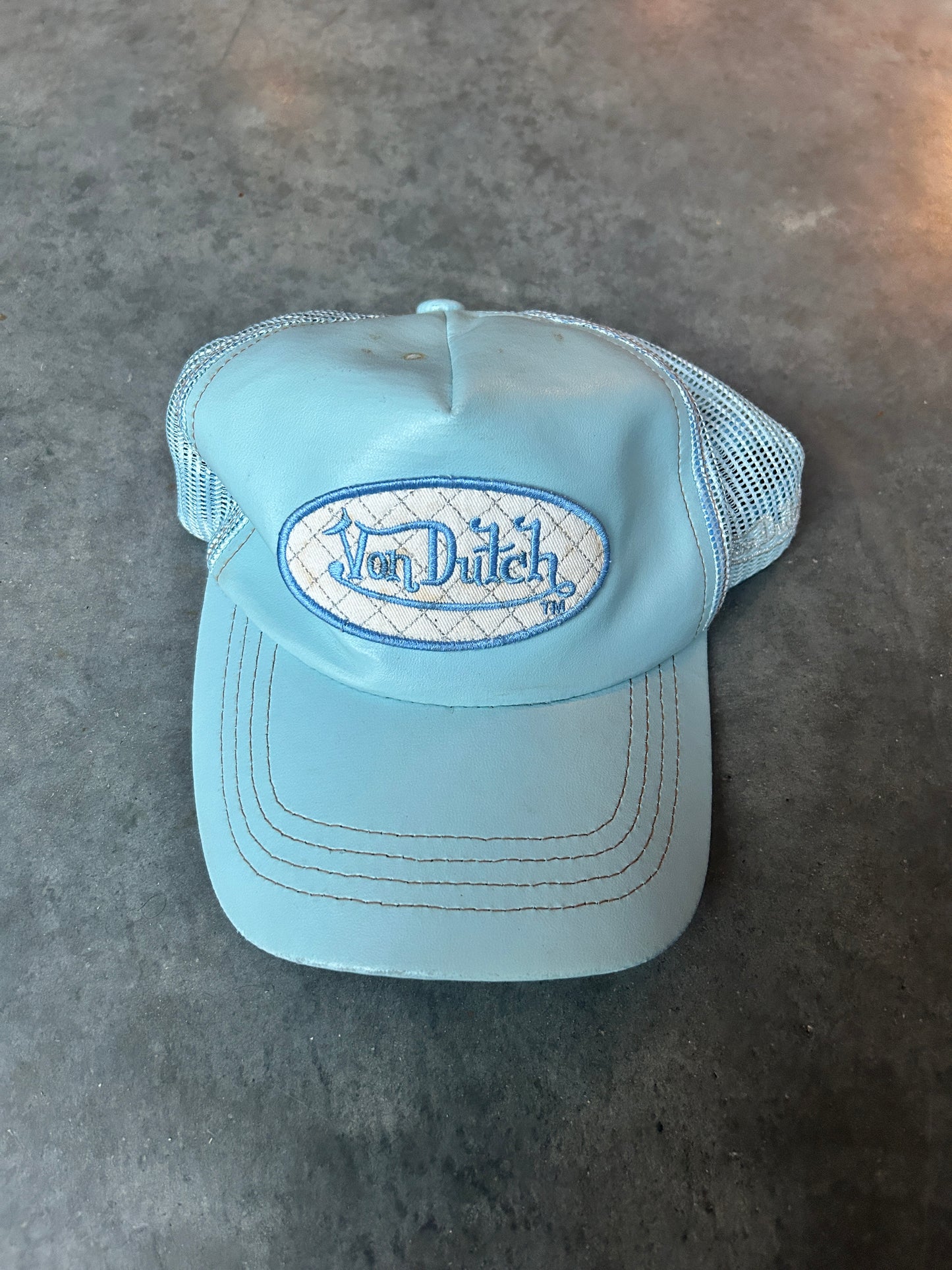 Y2K Baby Blue Leather Von Dutch Hat