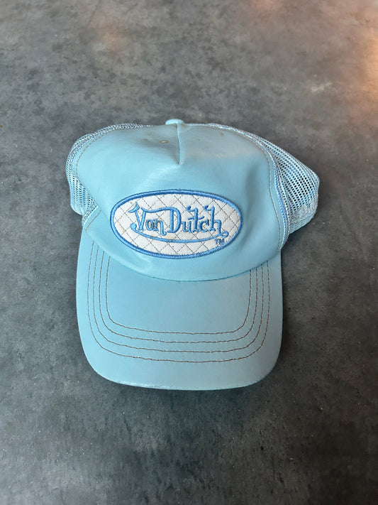 Y2K Baby Blue Leather Von Dutch Hat