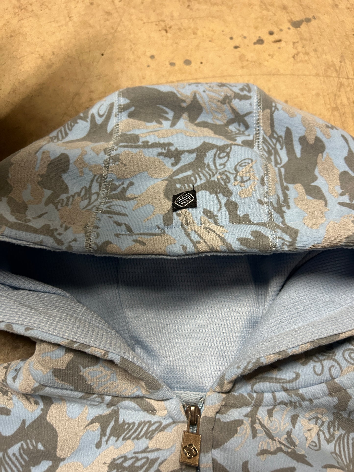 Y2K Mecca Blue Camo Waffle Lined Zip Hoodie (S)