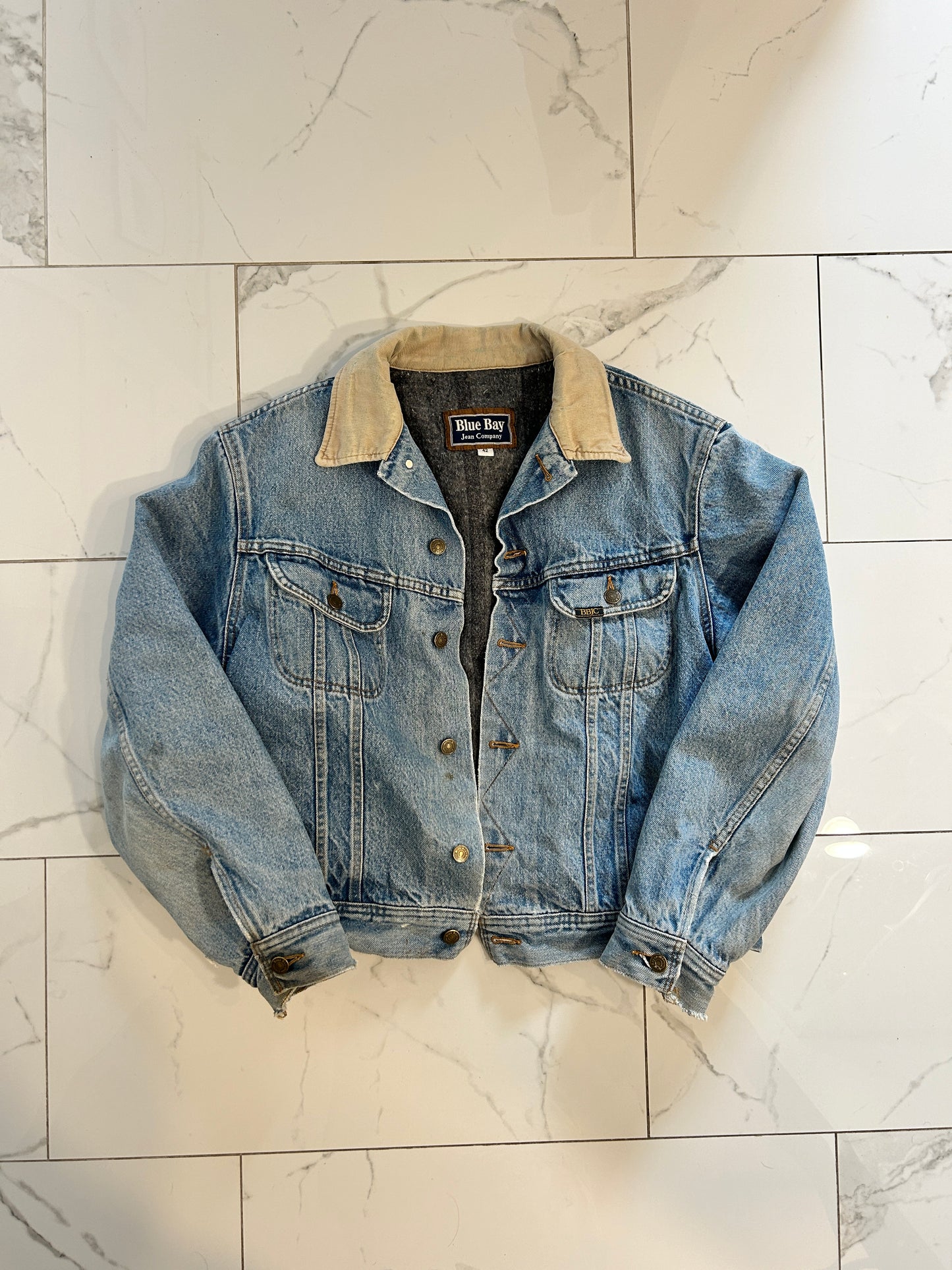 Vintage Blue Bay Jean Blanket Lined Denim Jacket (M)