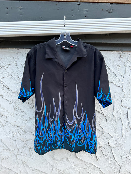 Y2K Blue Flame Button Up (M)