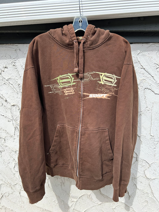 Y2K Brown Shift Zip Hoodie (L)
