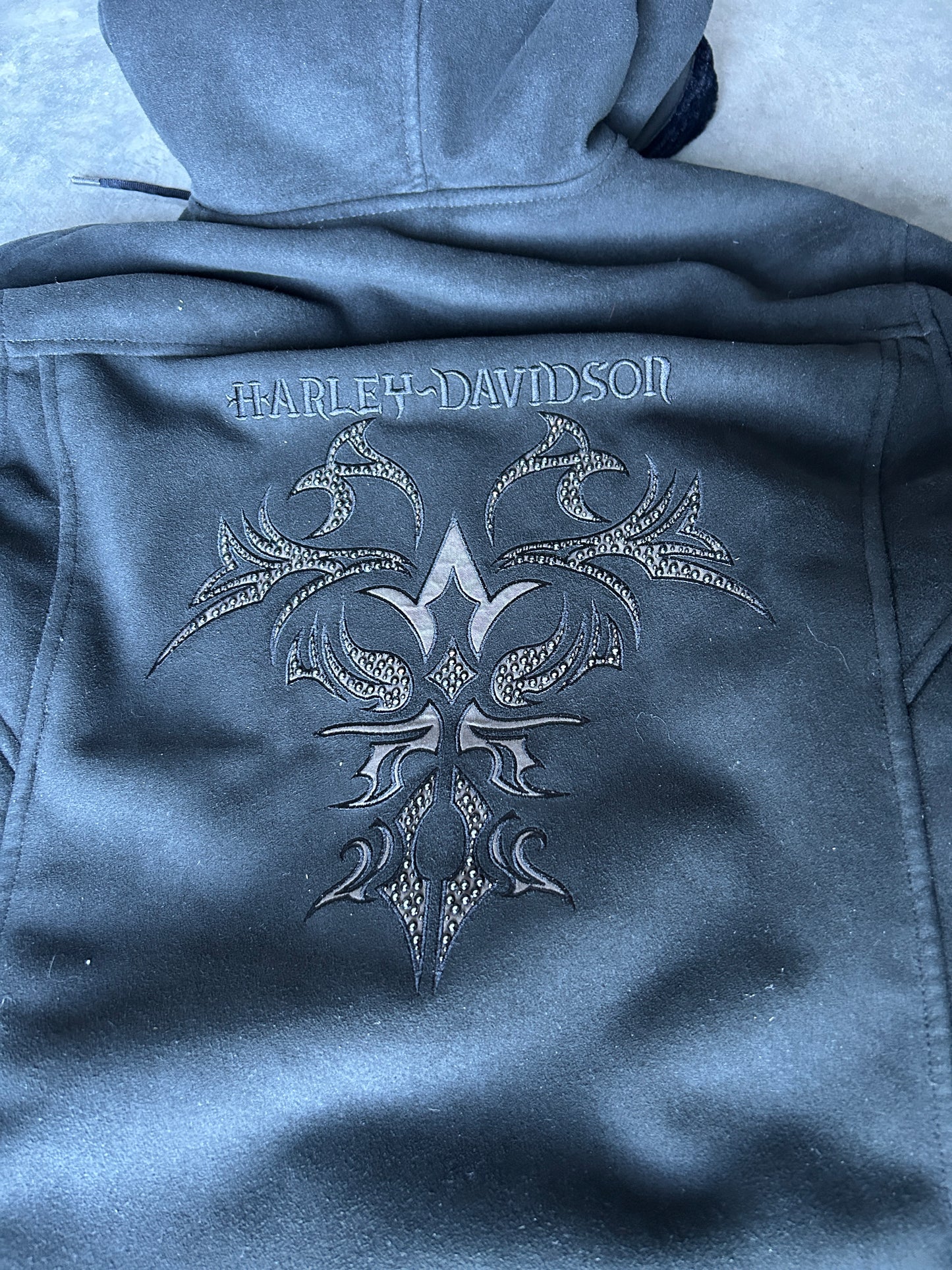 Y2K Suede Fur Lined Harley Zip Hoodie (XL)