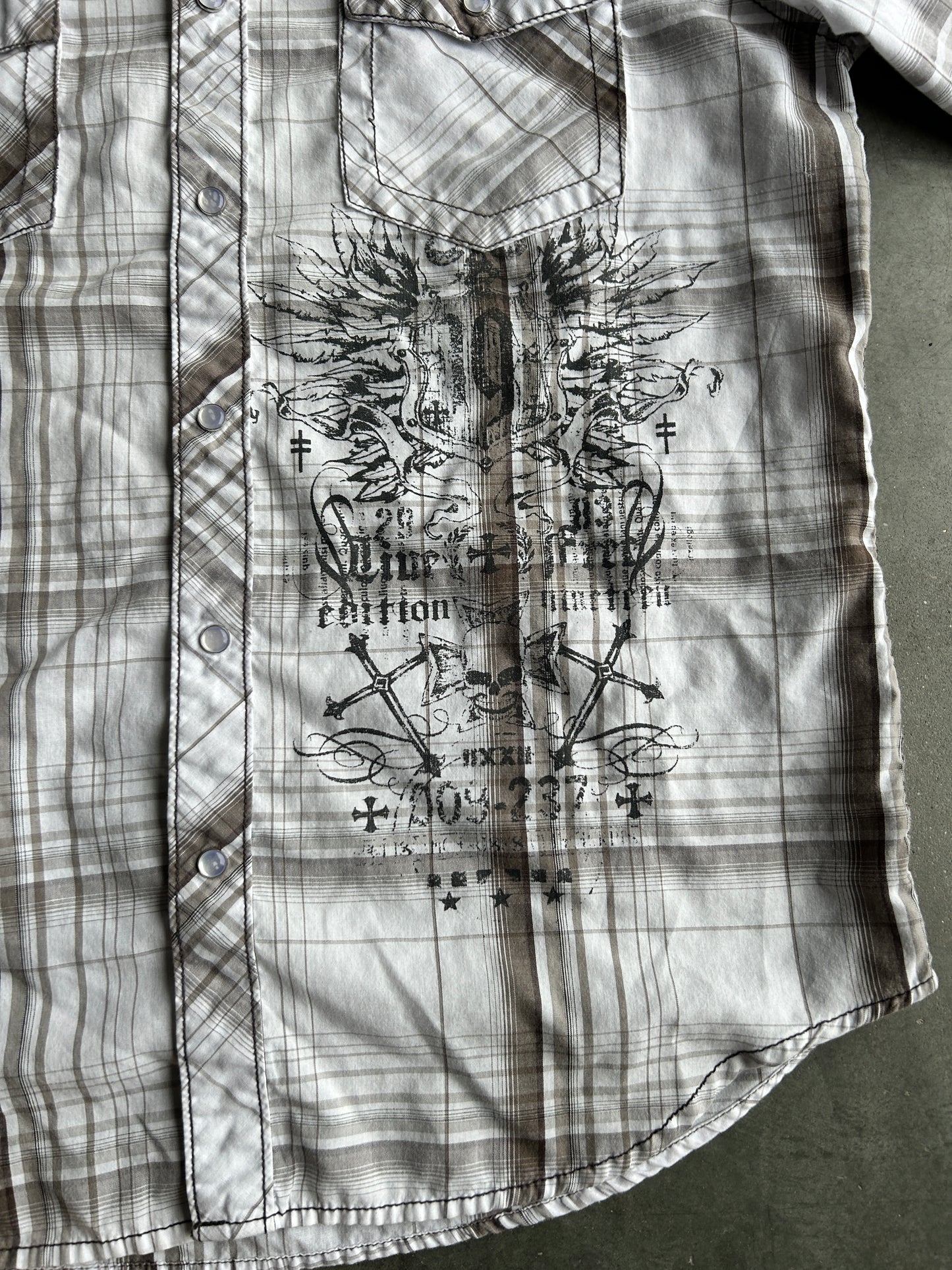 White Y2K Machine Snap Button Up (L)