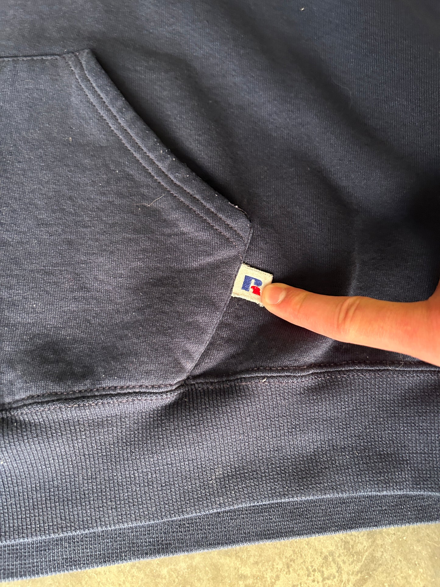 Vintage Russell Athletic Navy Blue Blank Hoodie (XL)