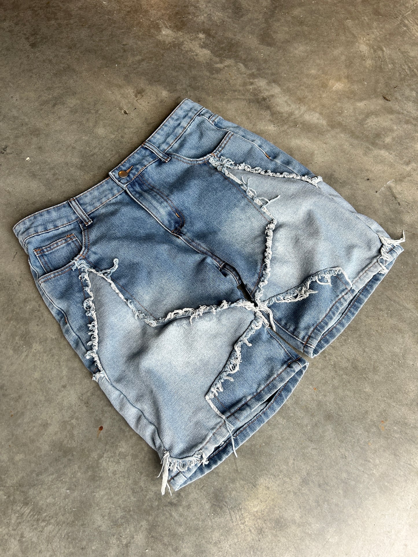 Blue Layered Stitching Star Design Jorts (34W)
