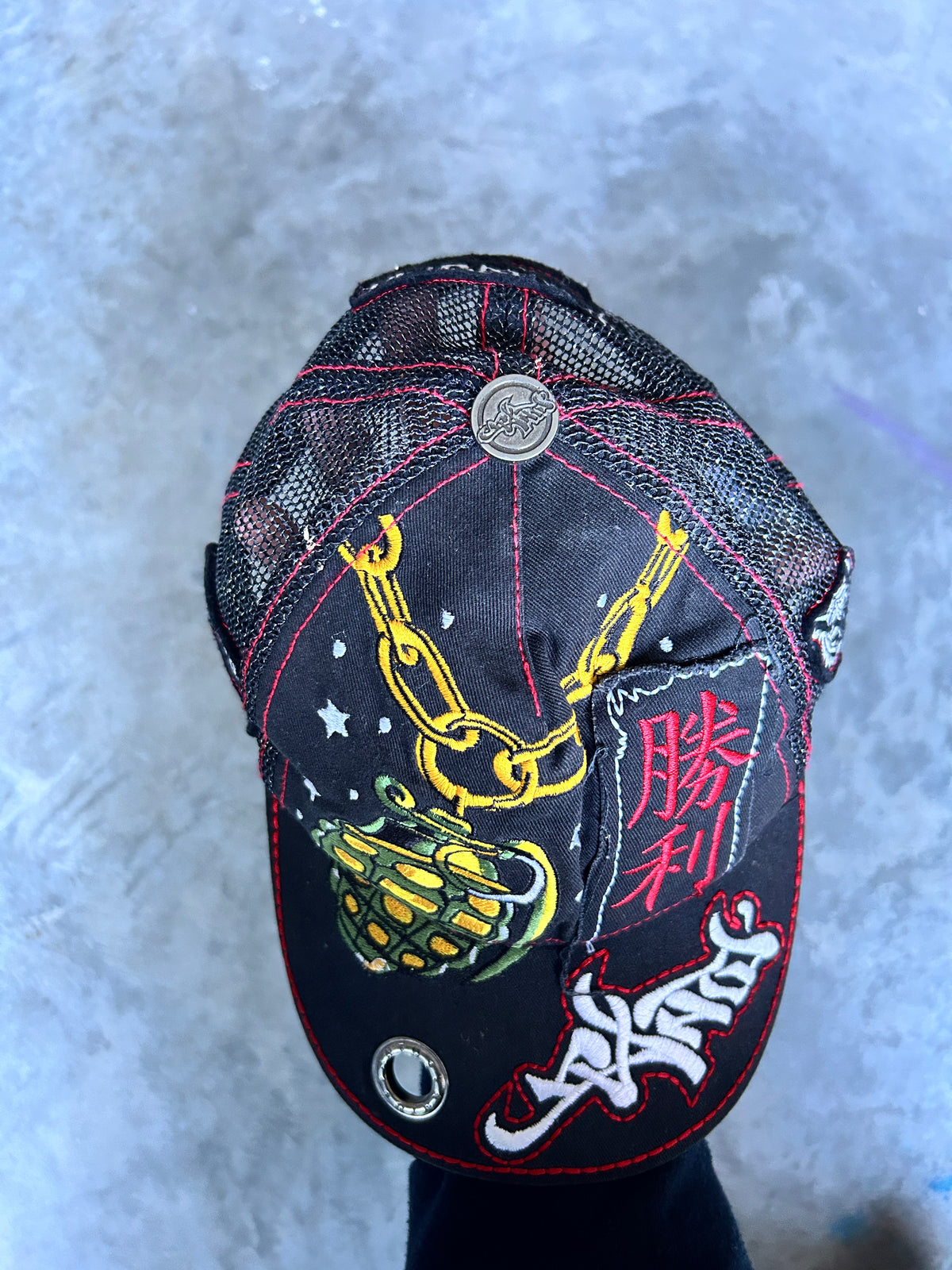 Y2K New York Brand Grenade Mesh Trucker Hat