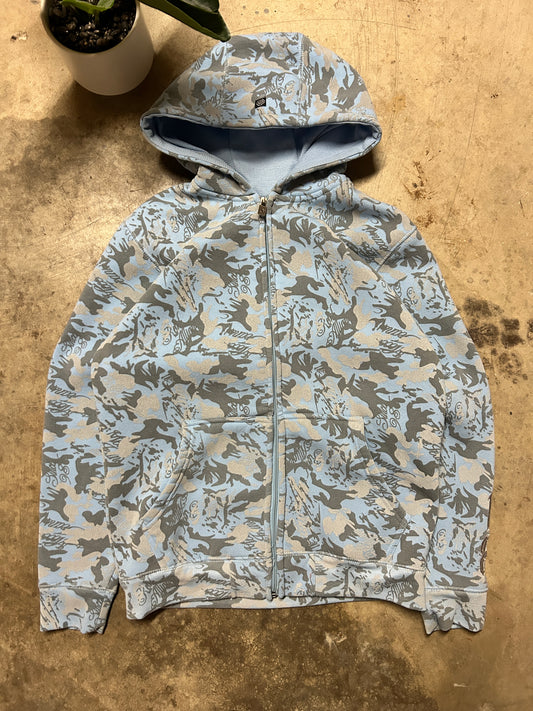 Y2K Mecca Blue Camo Waffle Lined Zip Hoodie (S)