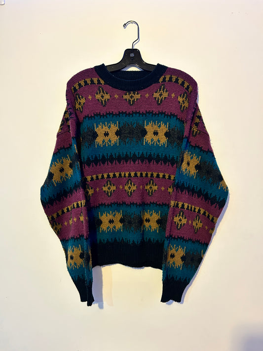 Vintage Patterned Knit Sweater (L)