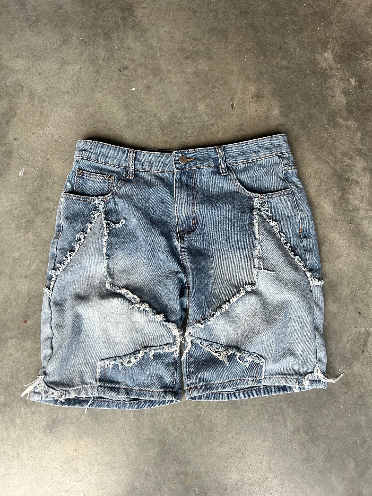 Blue Layered Stitching Star Design Jorts (34W)