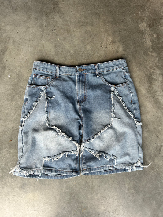 Blue Layered Stitching Star Design Jorts (34W)