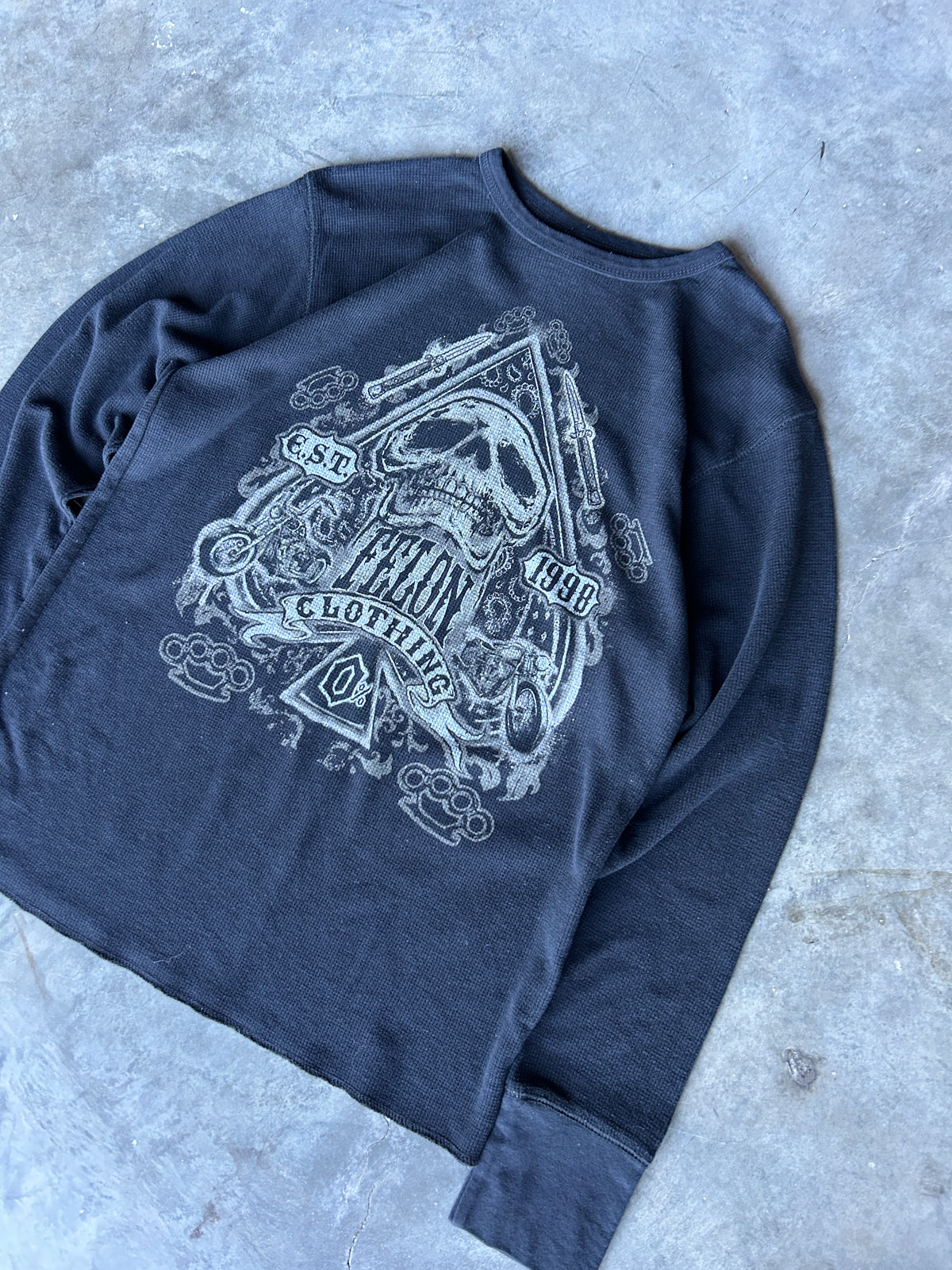 Y2K Felon Clothing Skull Waffle Knit Shirt (M)