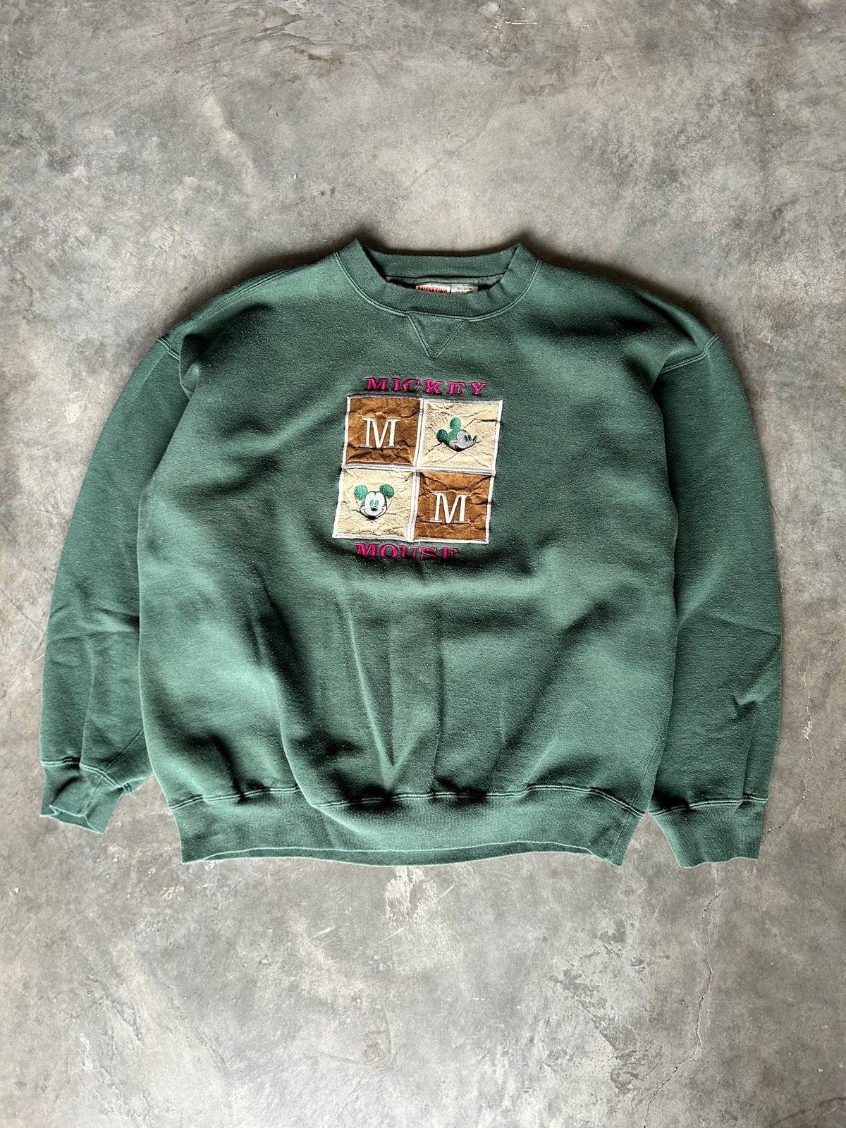 Vintage Forest Green Mickey Mouse Crew (XL)