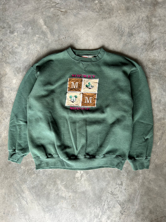 Vintage Forest Green Mickey Mouse Crew (XL)