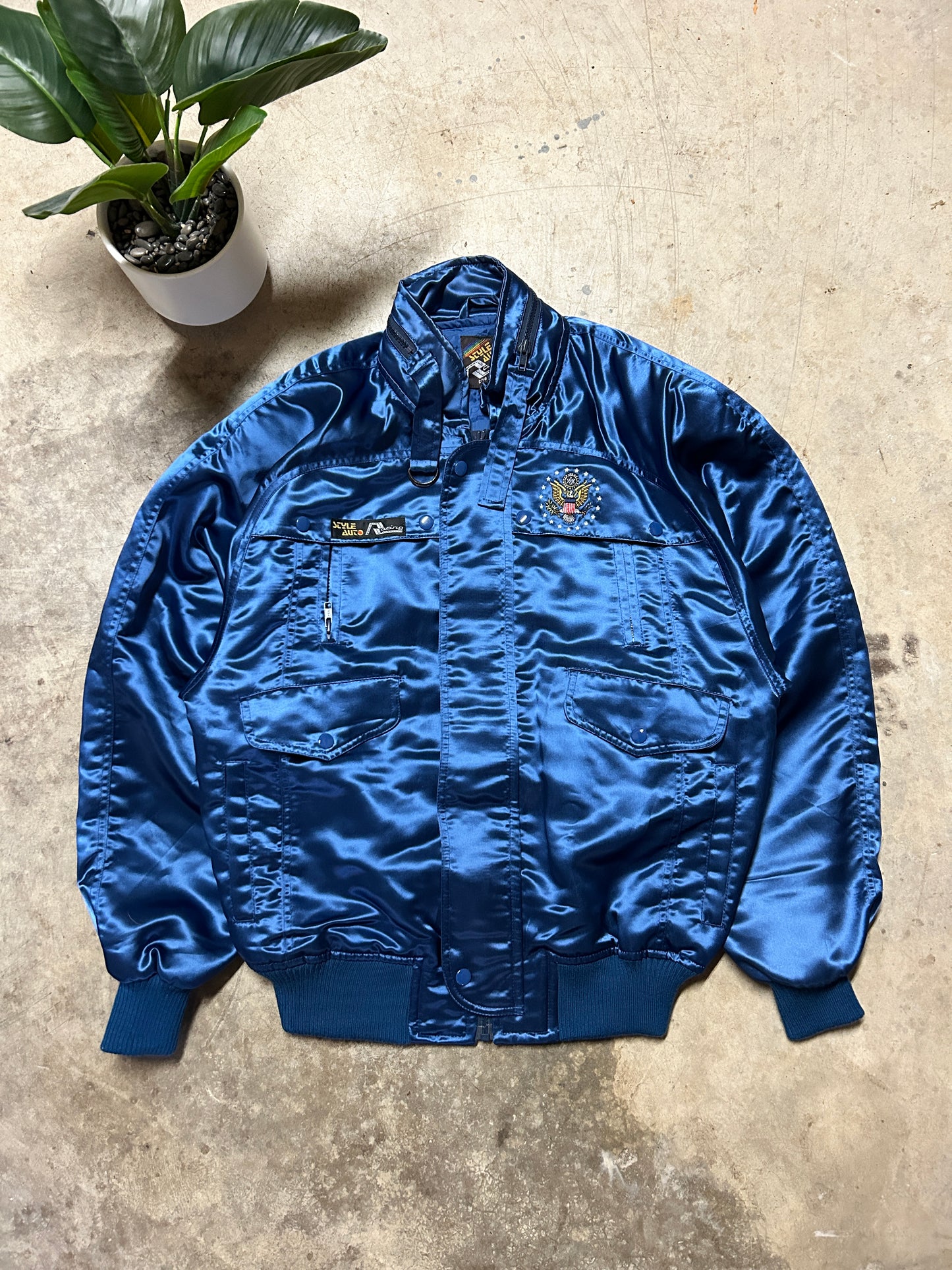 Vintage Satin USA Style Auto Racing Jacket (L)