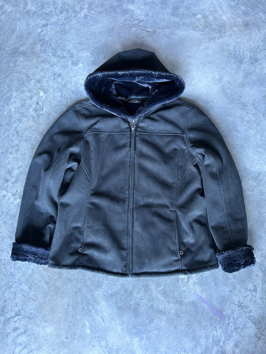 Y2K Suede Fur Lined Harley Zip Hoodie (XL)