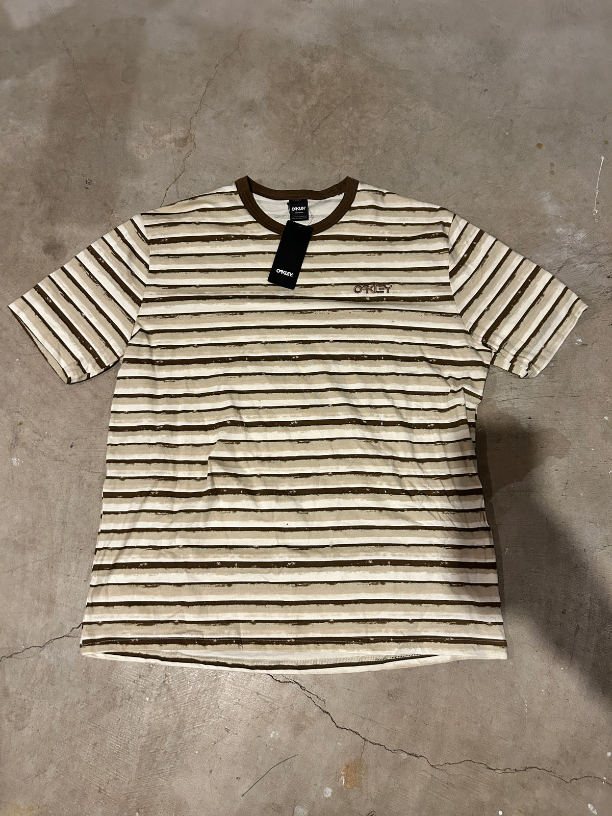 Oakley Brown and Tan Striped Tee NWT (L)