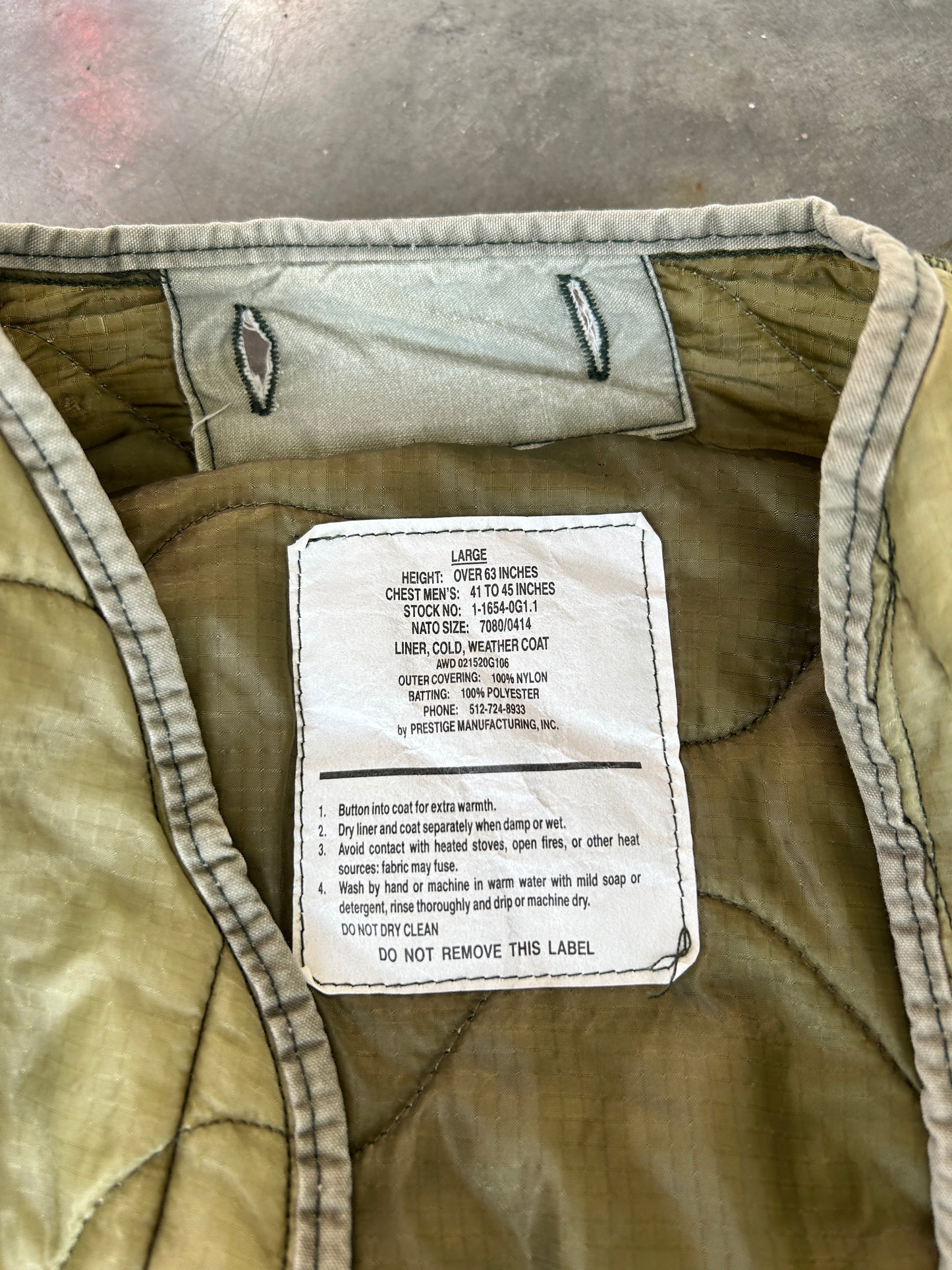 Vintage Olive Military Jacket Liner (L)