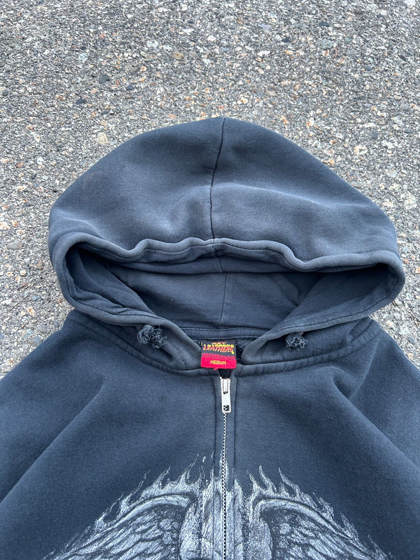 2010 Faded Hot Leathers Flaming Skull Zip Hoodie (M)