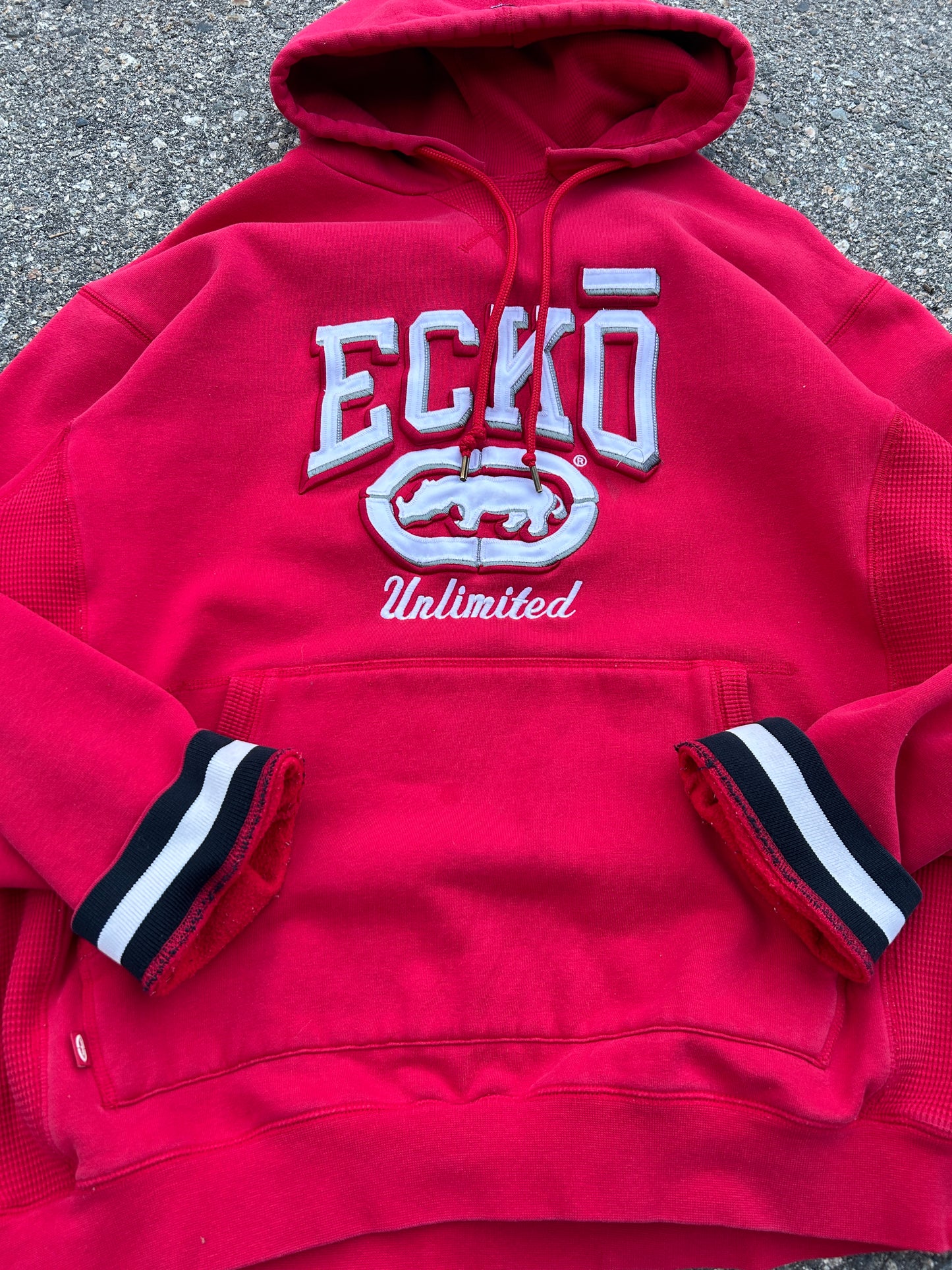 Y2K Red Waffle Lined Ecko Hoodie (L)