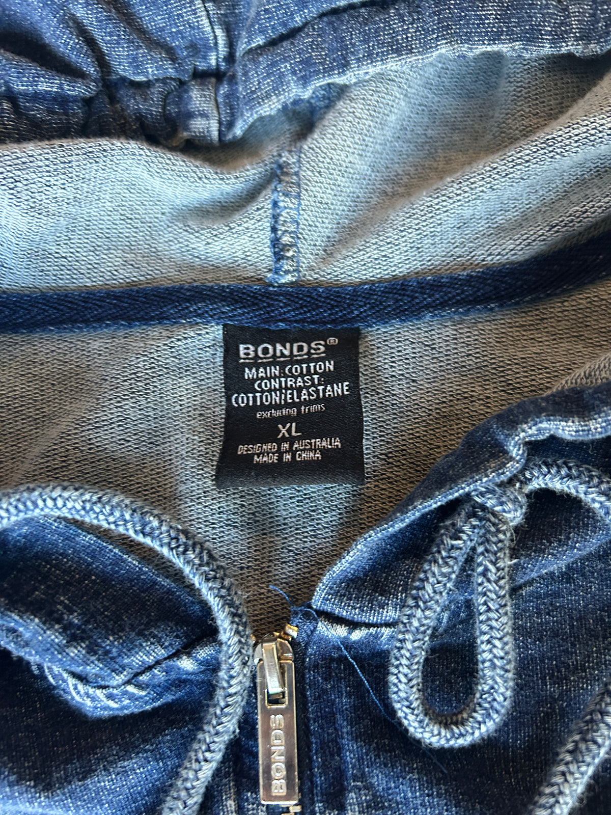 Vintage Faux Denim Cotton Zip Hoodie (M/L)