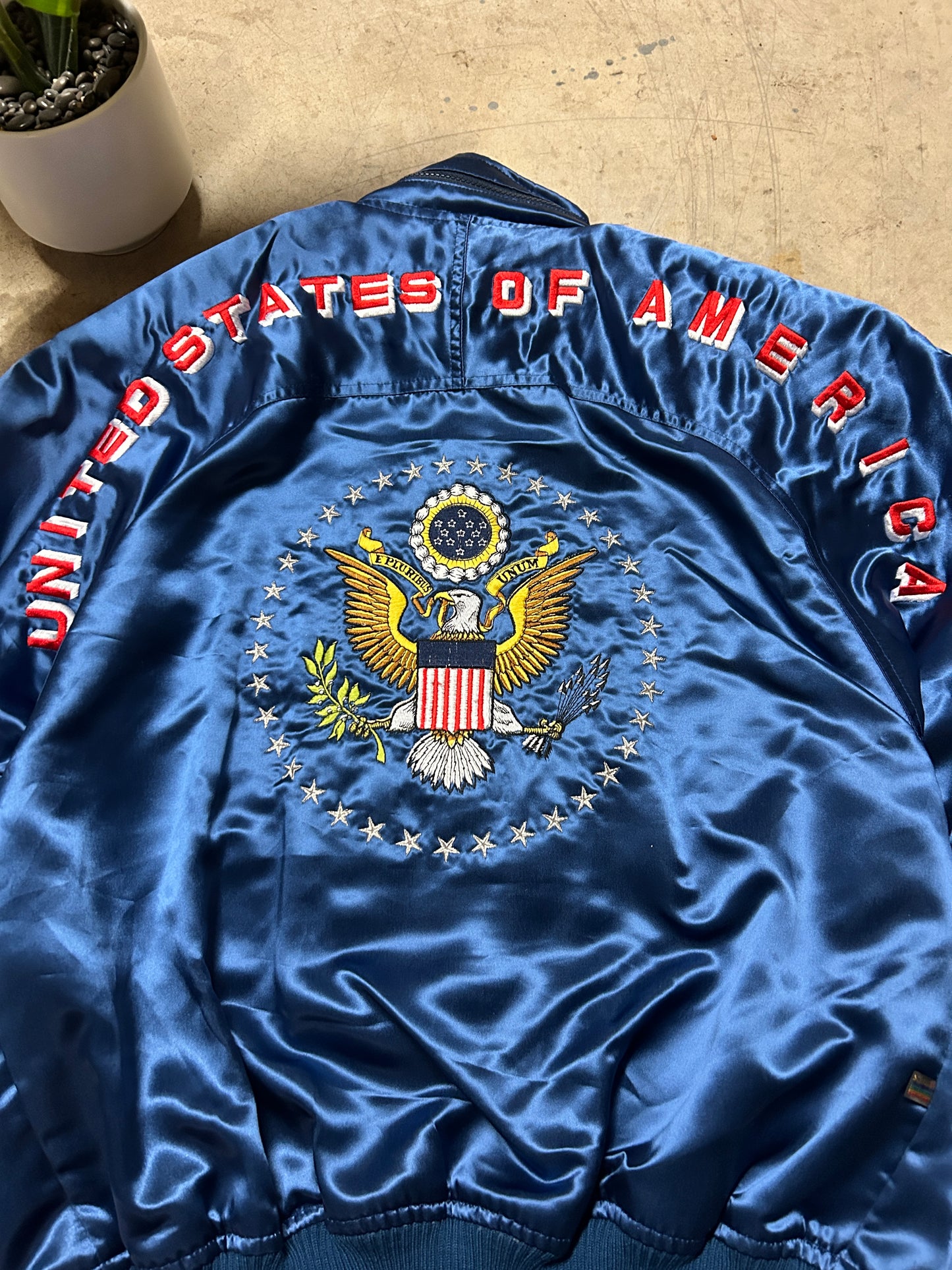 Vintage Satin USA Style Auto Racing Jacket (L)