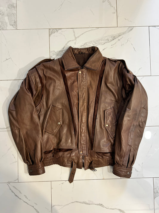 Brown Lined Leather Jacket (M)