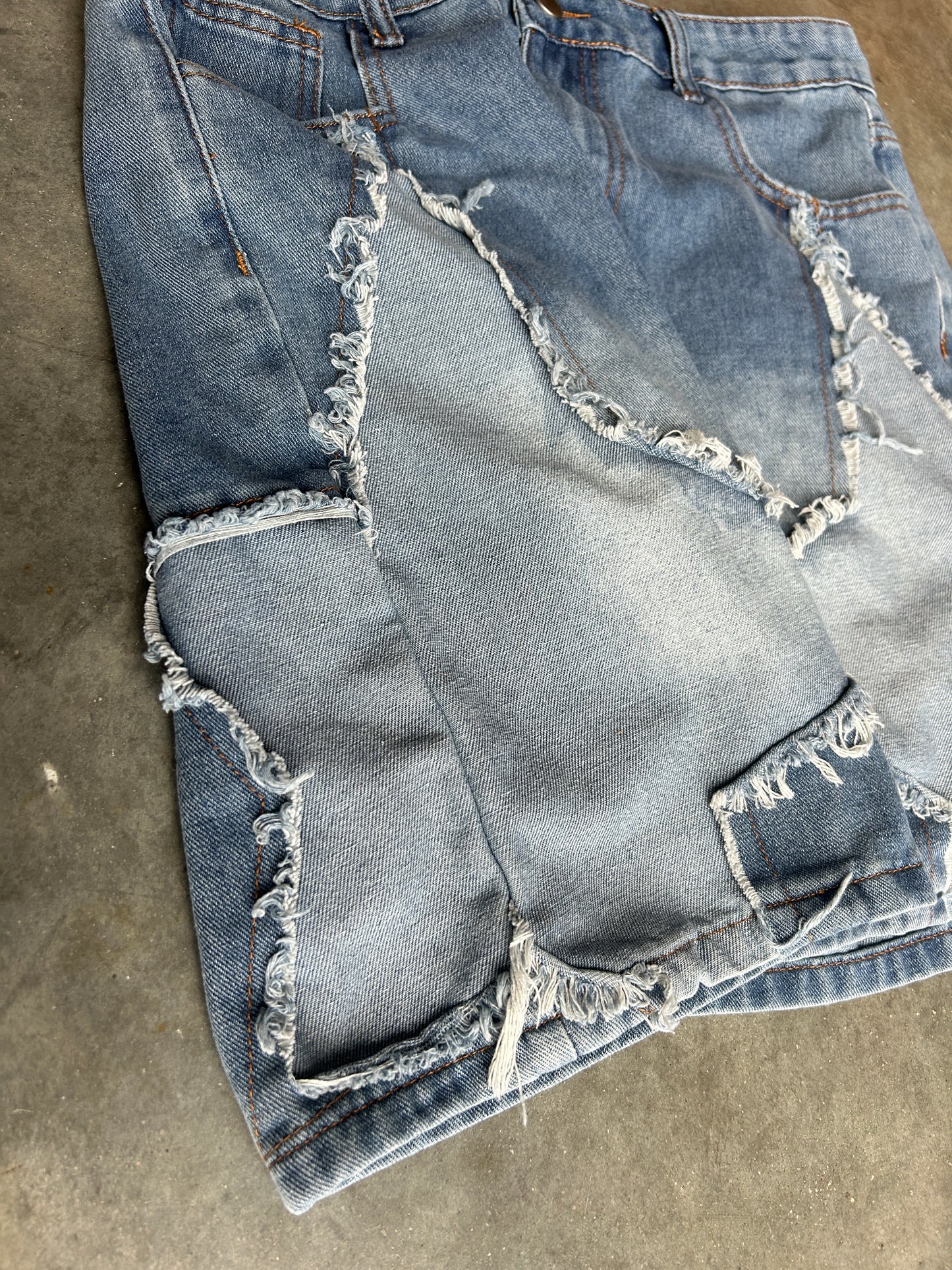 Blue Layered Stitching Star Design Jorts (34W)