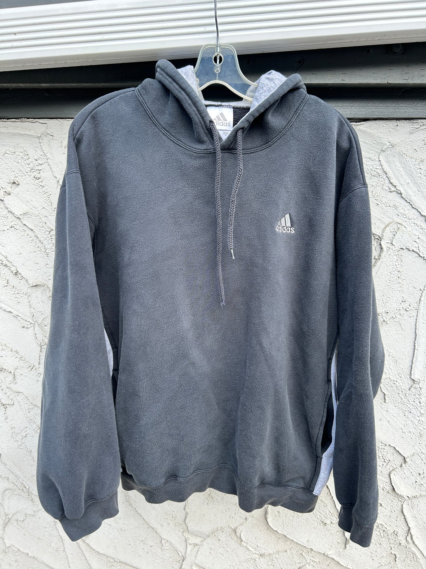 Y2K Black and Grey Faded Adidas Hoodie (L)