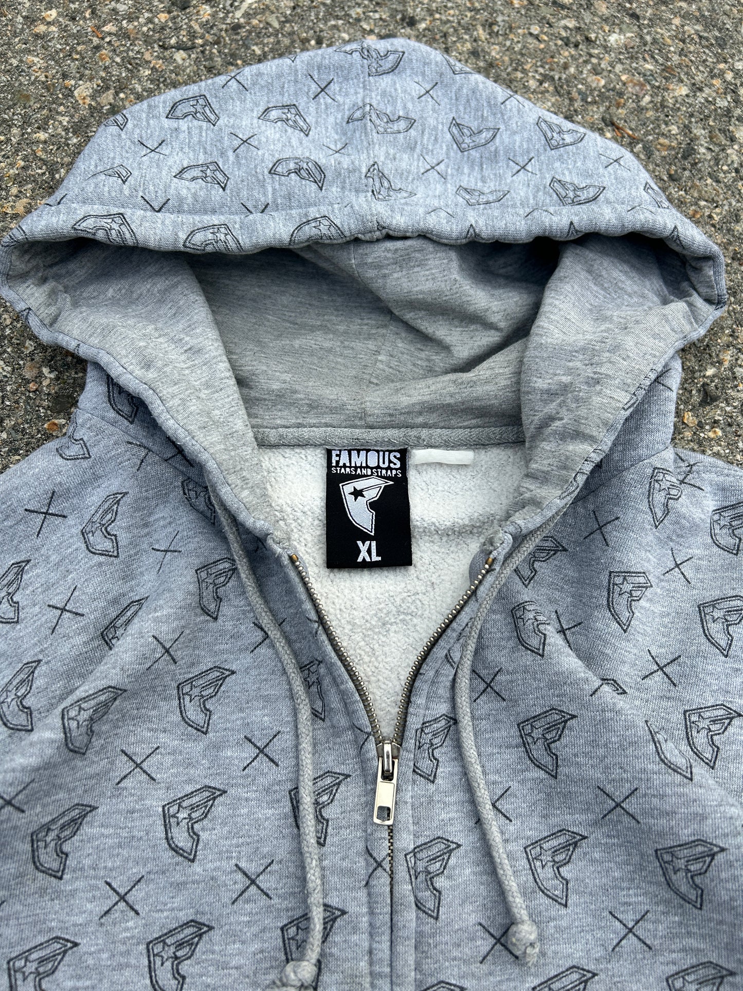 Y2K Famous Stars All Over Print Zip Hoodie (XL)