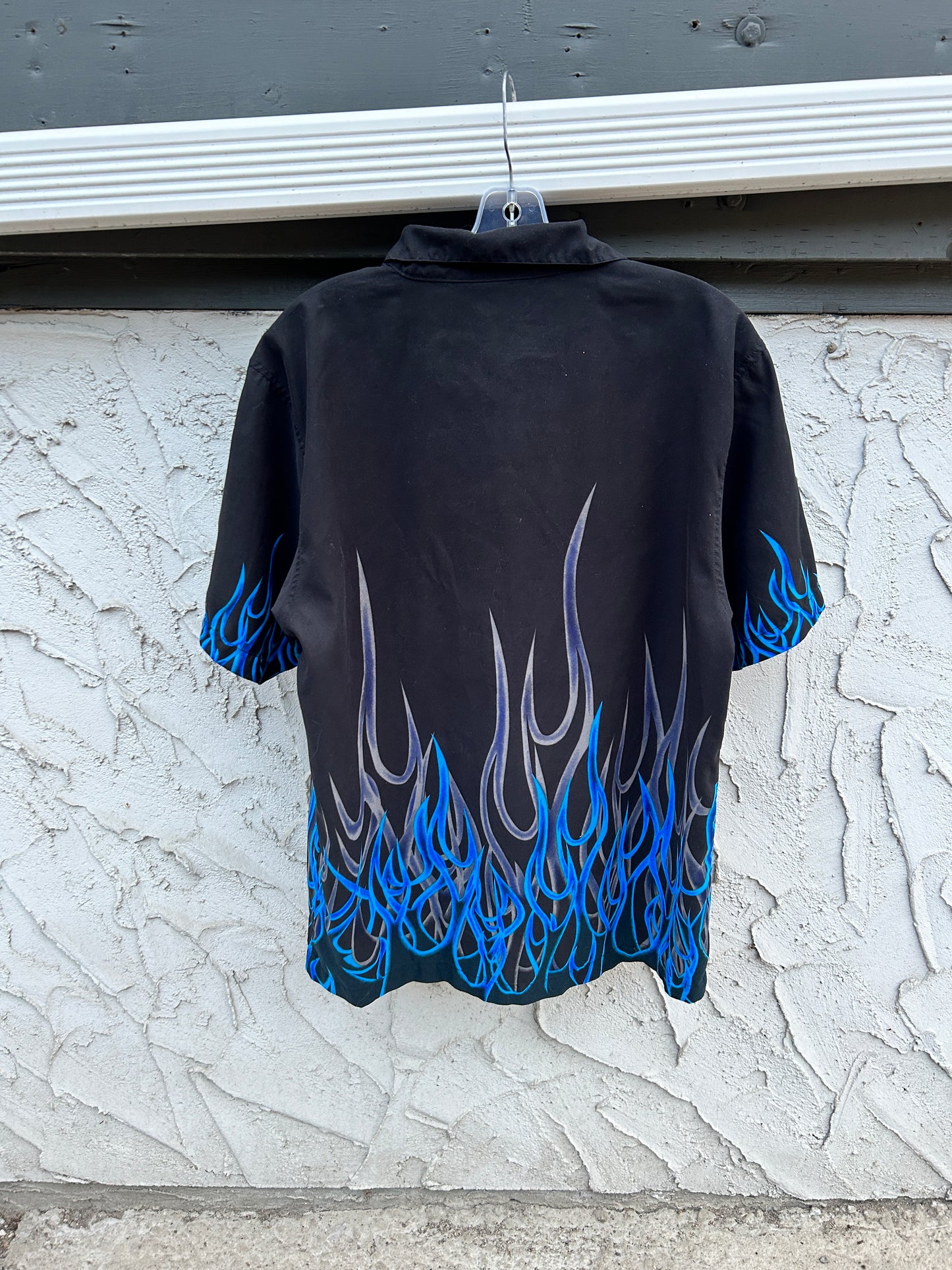 Y2K Blue Flame Button Up (M)