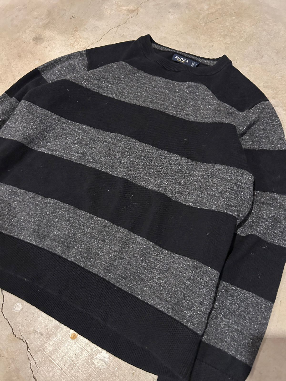Black and Grey Striped Nautica Sweater (XL)
