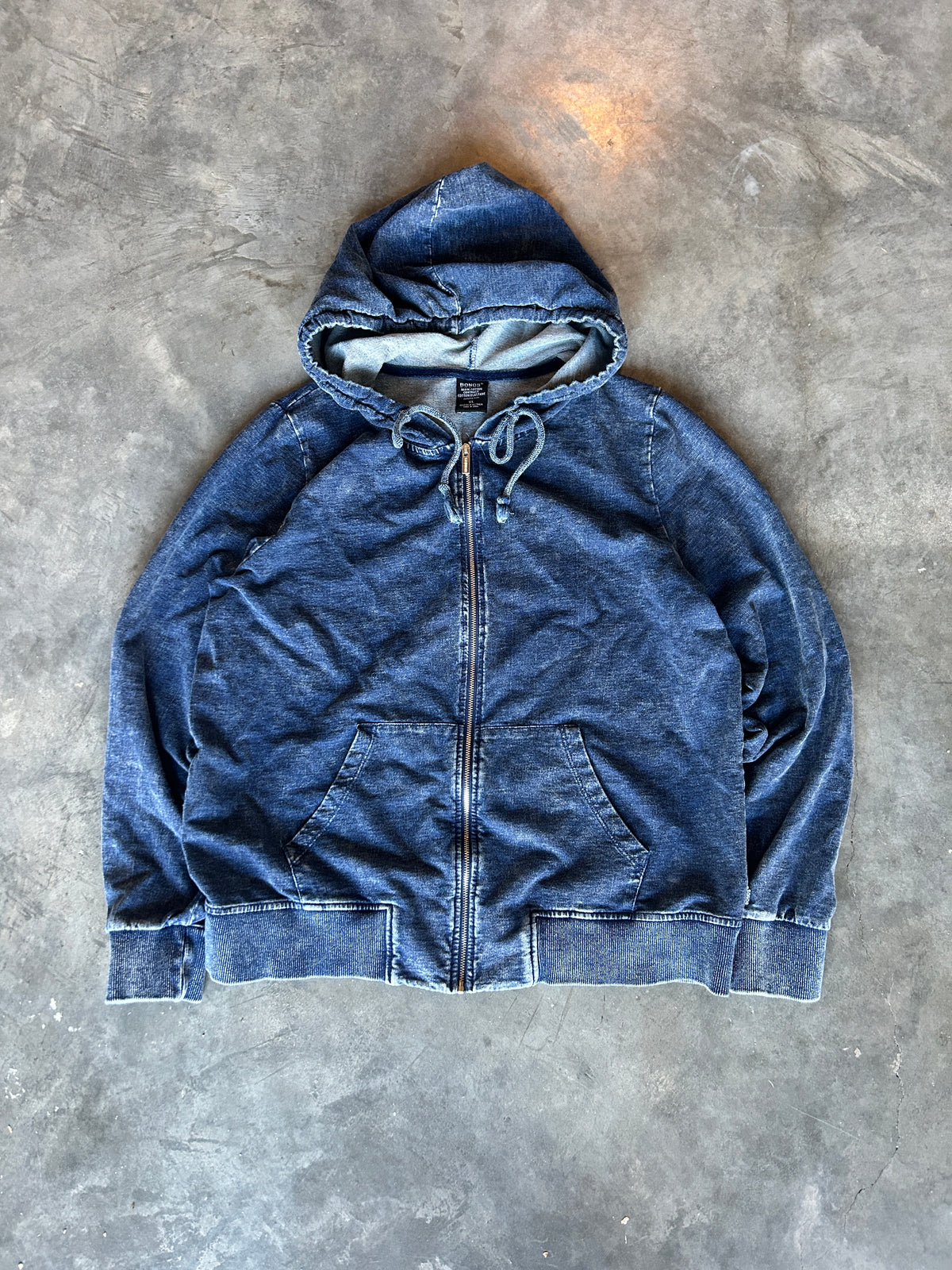 Vintage Faux Denim Cotton Zip Hoodie (M/L)