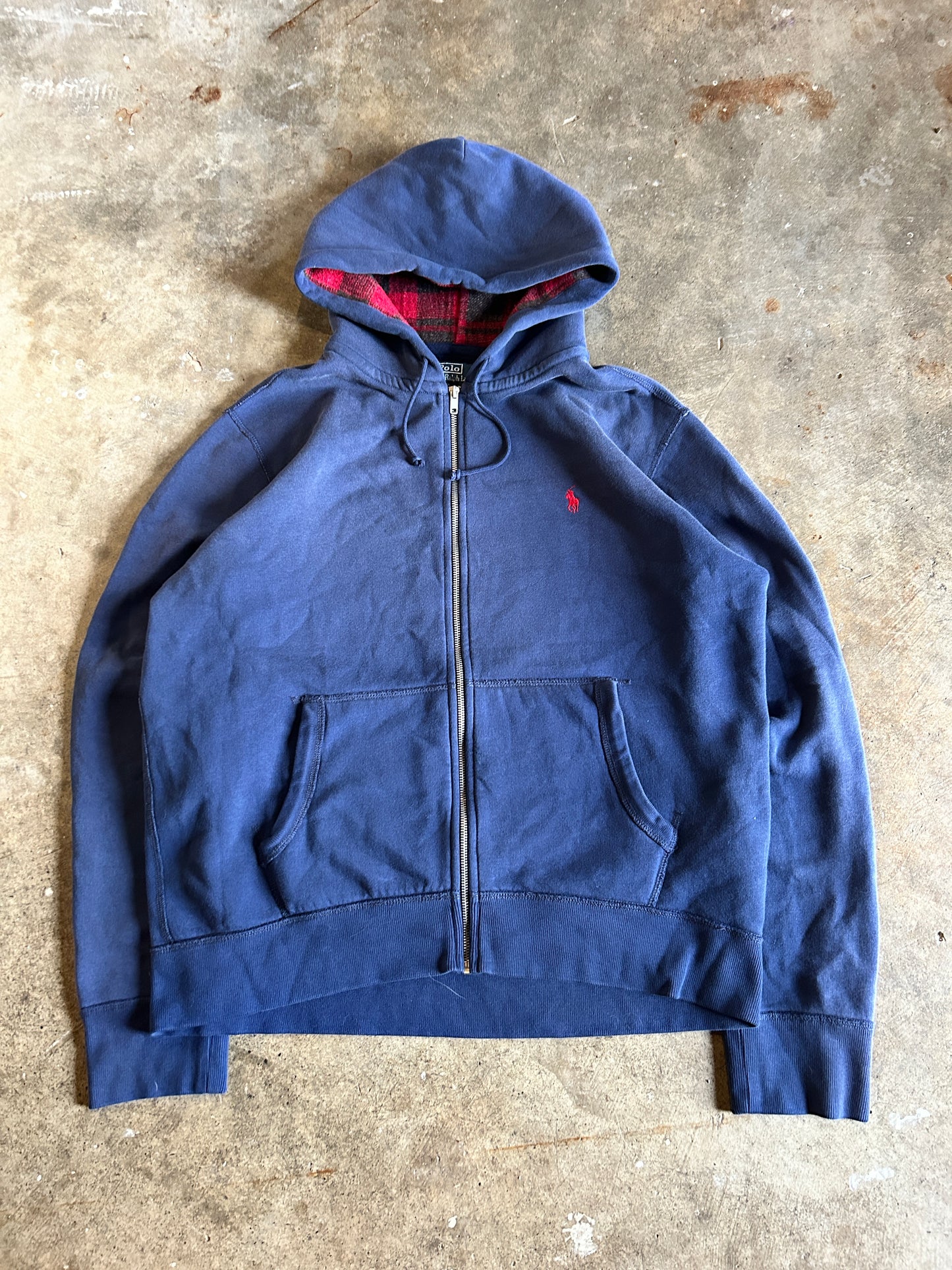 Vintage 90’s Flannel Hood Lined Polo Zip Hoodie (XL)