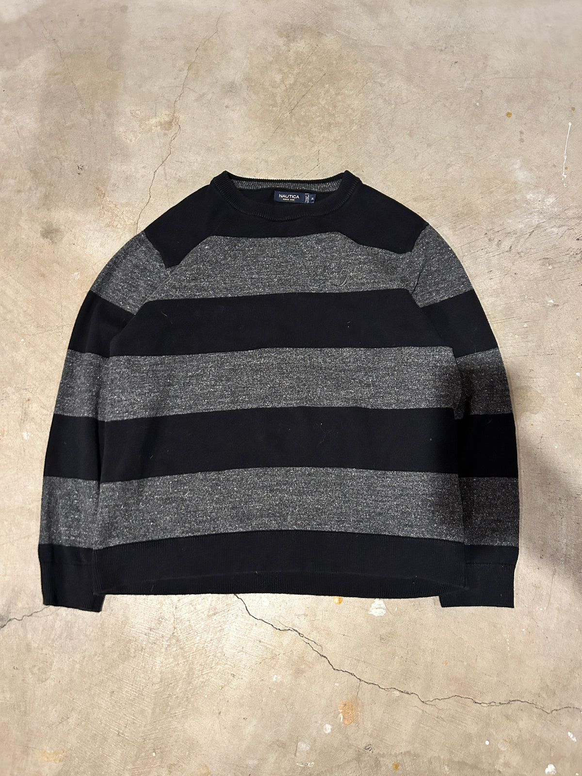 Black and Grey Striped Nautica Sweater (XL)