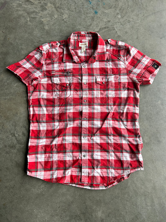 Y2K Red Plaid Diesel Button Up Shirt (XL)